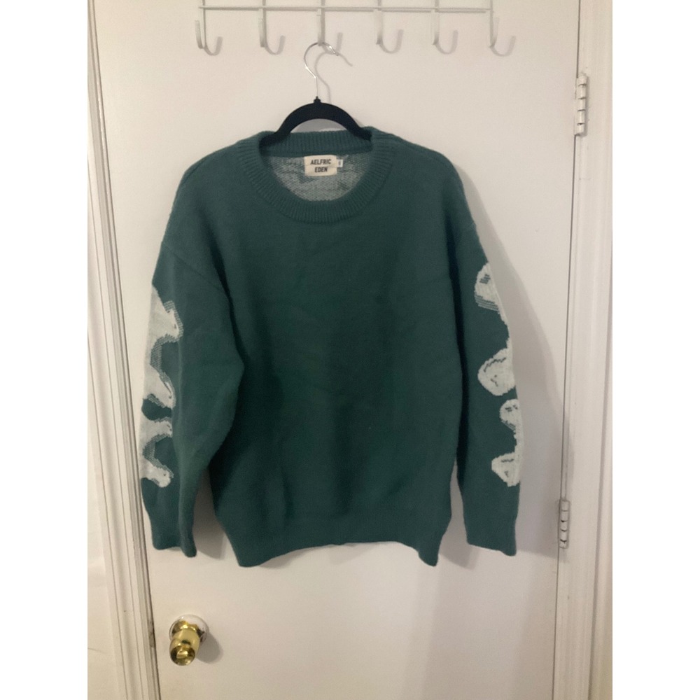 Aelfric Eden Skeleton Graphic Knit Sweater Teal Green Womens Small Streetwear